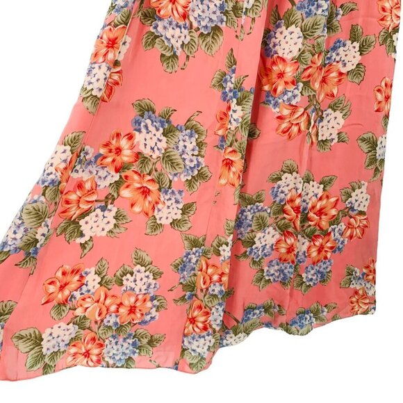 Jones New York Signature Midi Skirt Womens 1X Pink Orange Salmon Floral Silk - Picture 4 of 7